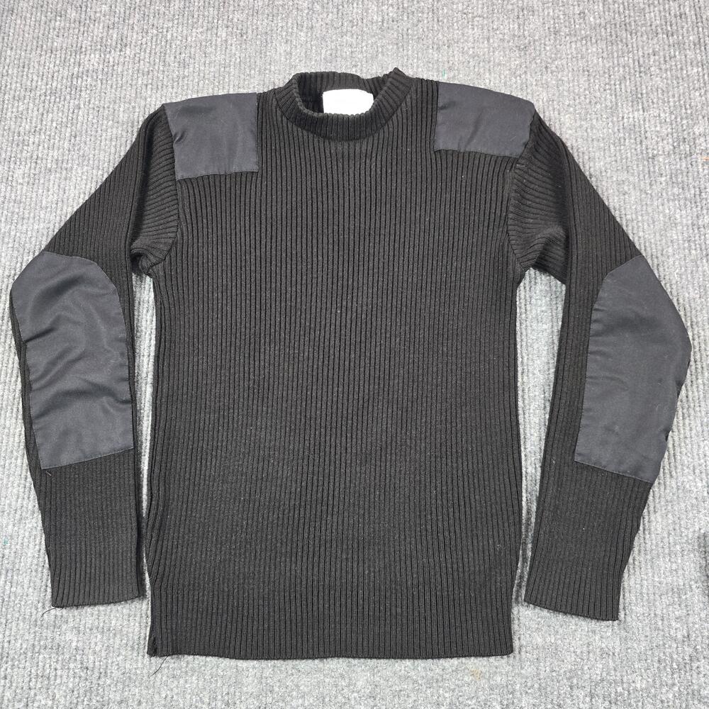Commando Sweater Mens Medium Black Ribbed Pullover Elbow Patches Military